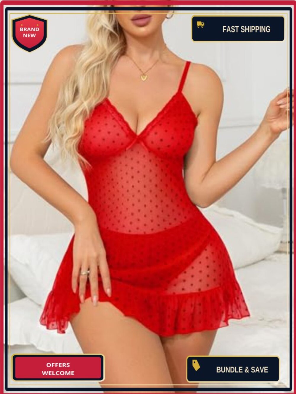 Mesh Sheer Babydoll Lingerie Dress Chemise Sleepwear with Thong - Picture 4 of 6